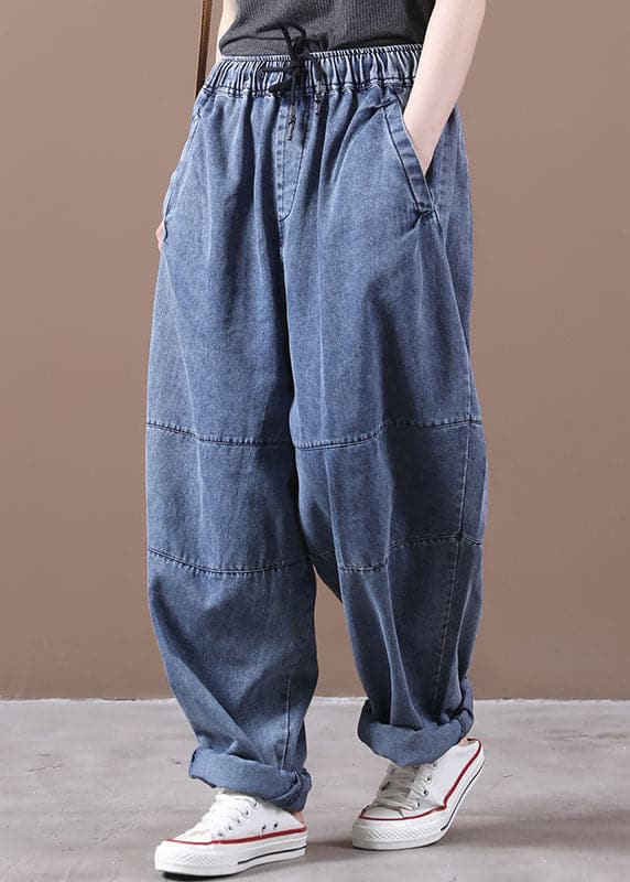 Women Blue Cinched Pockets denim Pants Spring WG-LPTS211126