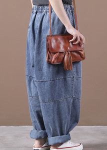 Women Blue Cinched Pockets denim Pants Spring WG-LPTS211126