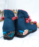 Women Blue High Wedge Heels Shoes Wedge Embroideried Comfy Cotton Fabric Buckle Strap High Wedge Heels Shoes BX-PG220407