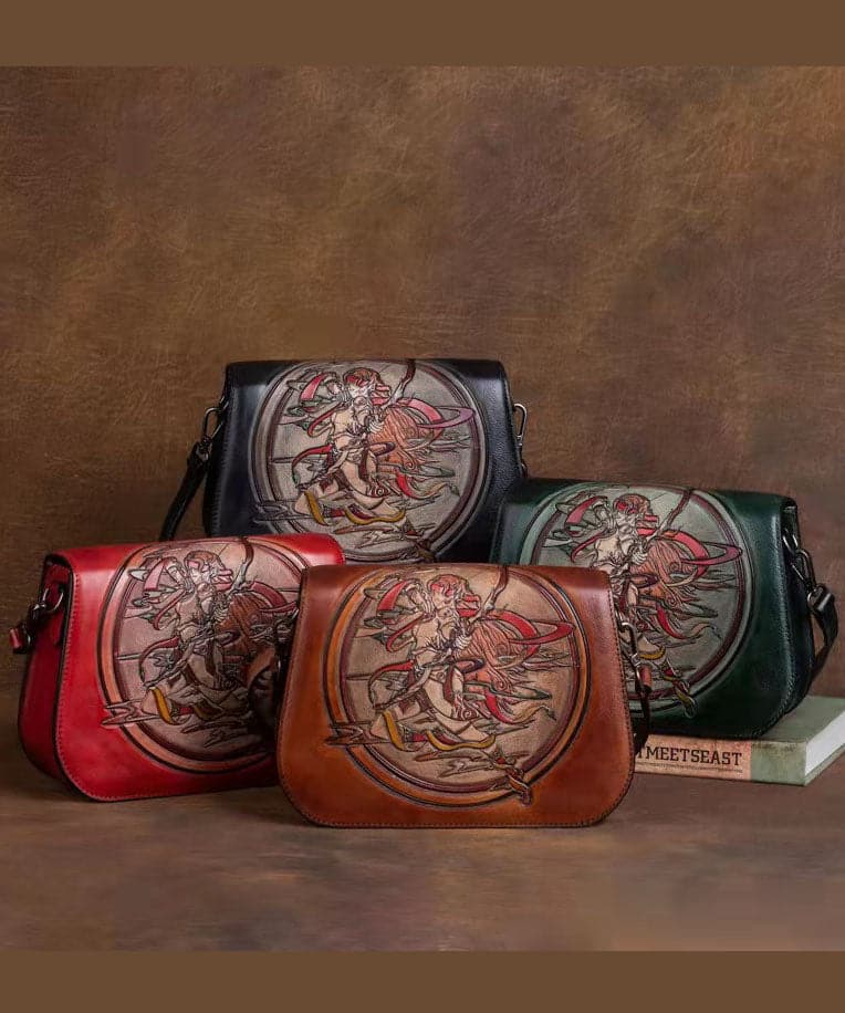 Women Brown constellation Paitings Calf Leather Satchel Handbag BGS220210
