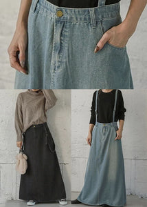 Women Denim Light Blue Buttons Zipper Side Pockets Ankle Length Casual Skirts BG-SKTS220622