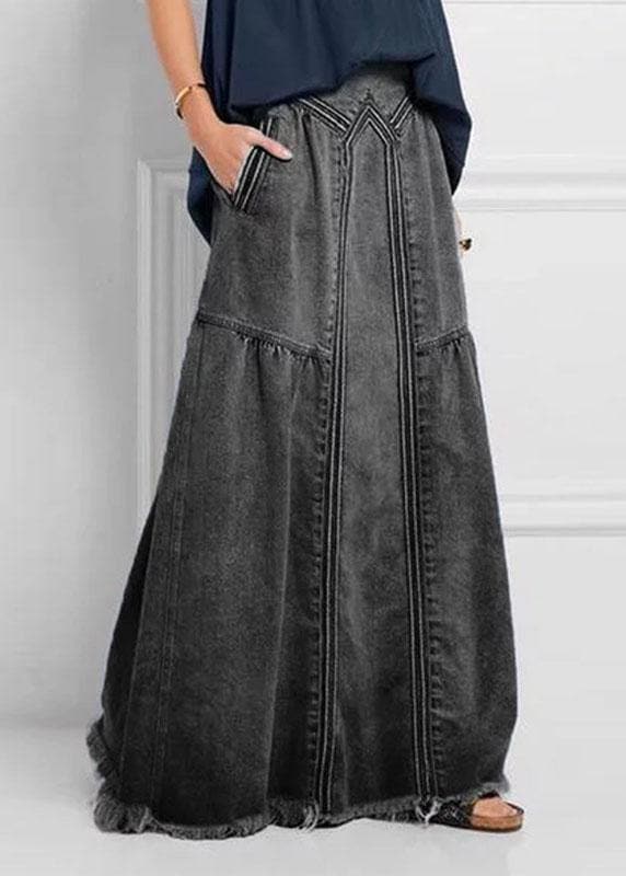 Women Distressed Solid Color Elastic Waist Loose Denim Skirt With Pocket BG-SKTS210831