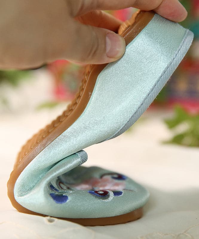 Women Green Embroideried Button Cotton Fabric Slide Sandals SHOE-LT220328