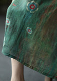 Women Green Print Ramie Elastic Waist Skirt GK-SKTS210708-210819
