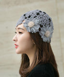 Women Grey Applique Hollow Out Knit Bonnie Hat dylinoshop