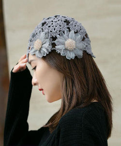 Women Grey Applique Hollow Out Knit Bonnie Hat dylinoshop