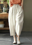 Women Linen Colour Drawstring Pockets Elastic Waist Linen Crop Pants Summer GK-CPTS220328