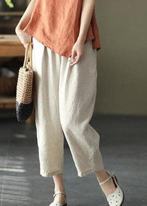 Women Linen Colour Drawstring Pockets Elastic Waist Linen Crop Pants Summer GK-CPTS220328