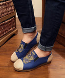 Women Navy Embroideried Splicing Flat Shoes Cotton Linen Fabric PDX210706