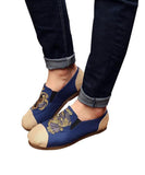 Women Navy Embroideried Splicing Flat Shoes Cotton Linen Fabric PDX210706