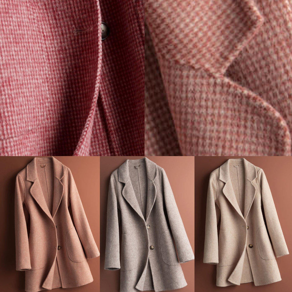 Women Notched pockets Fine clothes For Women pink plaid daily Woolen Coats TCT200915