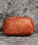 Women Red Brown Embossing Paitings Calf Leather Backpack Bag BGS211230