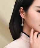 Women Red Gem Stone And Jade 14K Gold Drop Earrings Jew-EAR220805