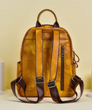Women Yellow Graffiti Paitings Calf Leather Backpack Bag BGS211230