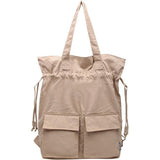 Women khaki Quotes Double Front Pockets Simple Drawstring Backpacks BGS200801