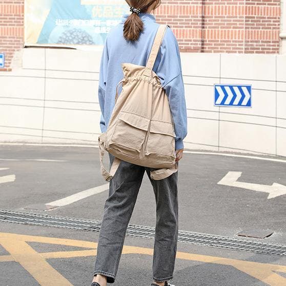 Women khaki Quotes Double Front Pockets Simple Drawstring Backpacks BGS200801