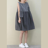 Women o neck Cinched Cotton dresses Fabrics denim gray Dresses WG-SDM200601