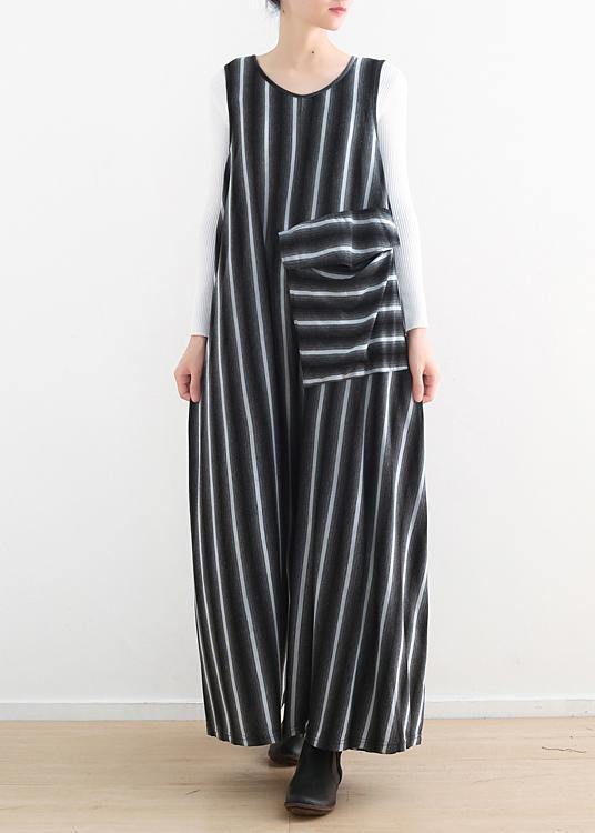 Women sleeveless big pockets cotton quilting pants Sleeveless black striped Plus Size jumpsuit pants summer dylinoshop