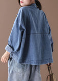 Women stand collar fine casual coats denim blue coats WG-CTS191018