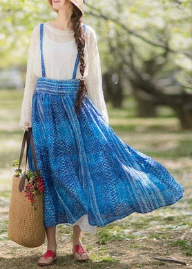 Women's Summer 2021 New Dress Blue Print Strap Skirt Swing Skirt FDL210114