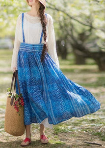 Women's Summer 2021 New Dress Blue Print Strap Skirt Swing Skirt FDL210114