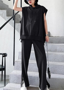 Women's suit show thin sports leisure black two piece set AT-SDL201228