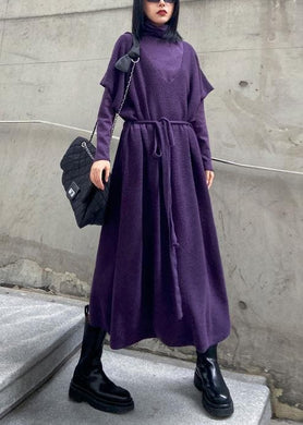 Women's winter fashion loose sweater vest skirt bottoming shirt two piece suit purple skirt AT-FDL201202
