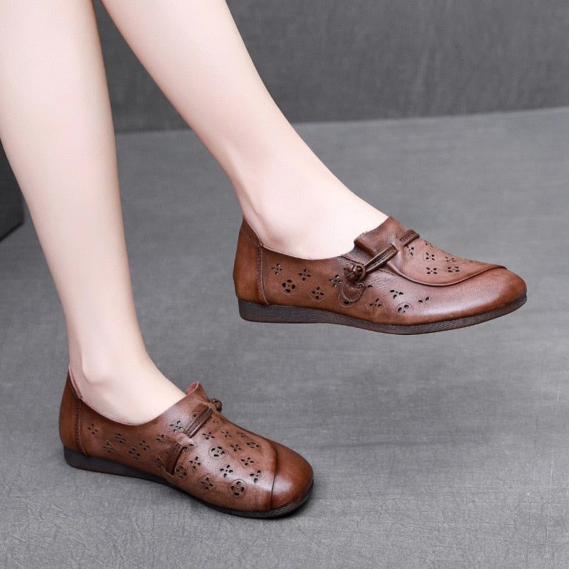 Women's Casual Shoes GCSK19 Leather Flats Comfortable Handmade Sandals Touchy Style