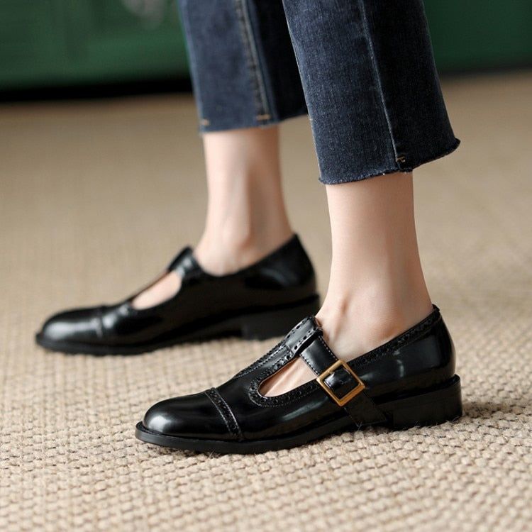 Women's Casual Shoes Round Toe Chunky Heel Split Leather Brogues Pumps GCSR233 Touchy Style