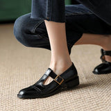 Women's Casual Shoes Round Toe Chunky Heel Split Leather Brogues Pumps GCSR233 Touchy Style