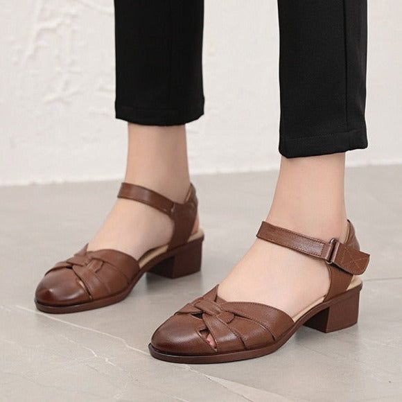 Women's Casual Shoes Sandals Genuine Leather Roman High Heel GCSR215 Touchy Style