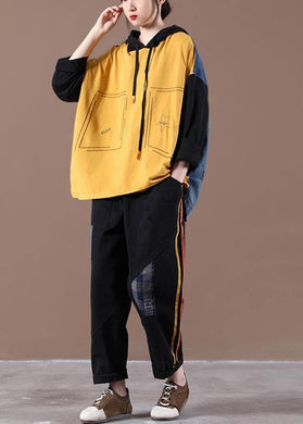 Yellow Loose Denim StitChing Suit WG-LTP210302