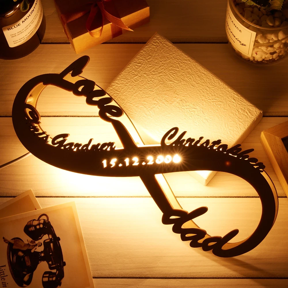 Custom Infinity Engraved Wood Lamp dylinoshop