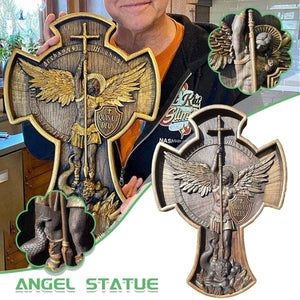 Archangel Michael Natural Wood Carved Statue DYLINOSHOP