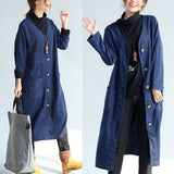 autumn winter warm navy cotton trench coats woolen loose pockets v neck cardigans CDG171101