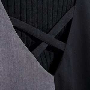 black gray patchwork casual cotton v neck jumpsuit pants fashion wide leg pants dylinoshop
