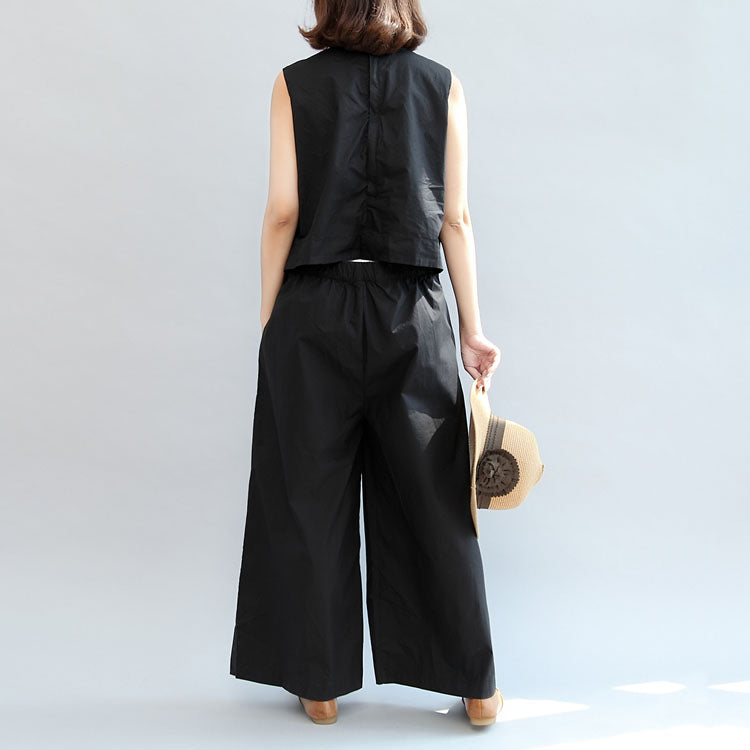 black stylish linen pants casual  sleeveless tops and loose jumpsuit pants dylinoshop