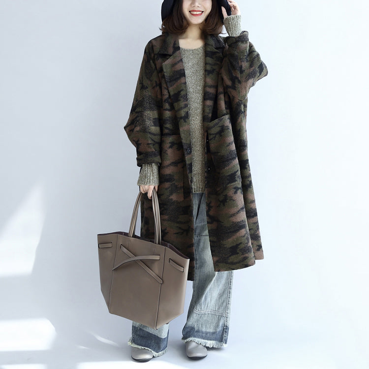 blackish green camouflage casual woolen cardigans oversize pockets long sleeve trench coats TCT171028