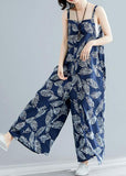 blue prints summer asymmetric button jumpsuit pants plus size cotton carpenter pants dylinoshop
