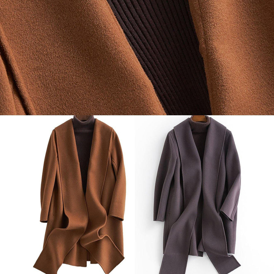 boutique Loose length long sleeve outwear dark gray pockets Woolen Coat Women TCT190821