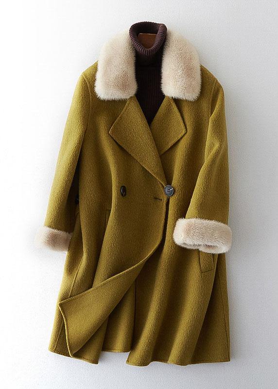 boutique beige Woolen Coats oversize medium length jackets fur collar coat double breast TCT190821