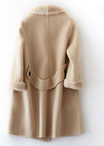 boutique beige Woolen Coats oversize medium length jackets fur collar coat double breast TCT190821