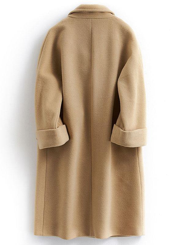 boutique khaki Woolen Coat Women plus size long coat double breast woolen Notched outwear TCT190821