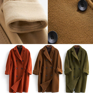 boutique khaki Woolen Coat Women plus size long coat double breast woolen Notched outwear TCT190821