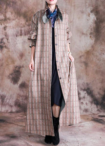 boutique plus size long coat fall woolen outwear khaki plaid Cinched wool coat for woman TCT190910