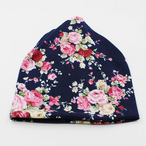 Navy Floral Beanie Hat Buddha Trends