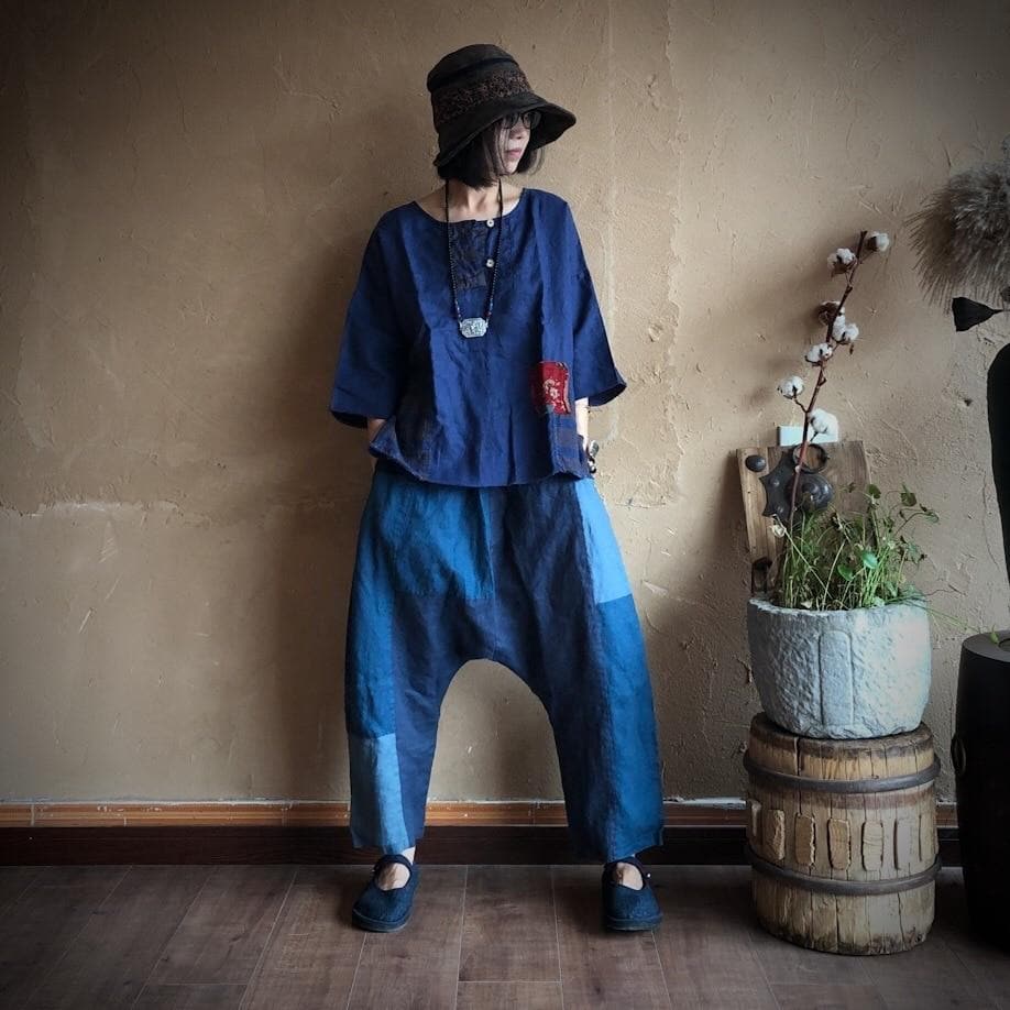 Blue Linen Harem Pants | Hippie dylinoshop