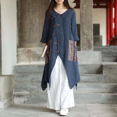 Chinese Style Draped Linen Shirt  | Zen dylinoshop