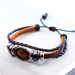 Braided And Beaded Geometric Leather Bracelet dylinoshop