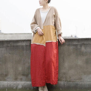 Color Block Long Linen Cardigan | Lotus dylinoshop